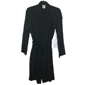 Lavi Black Button Up Long Sleeve Linen Blend Dress NWT Medium